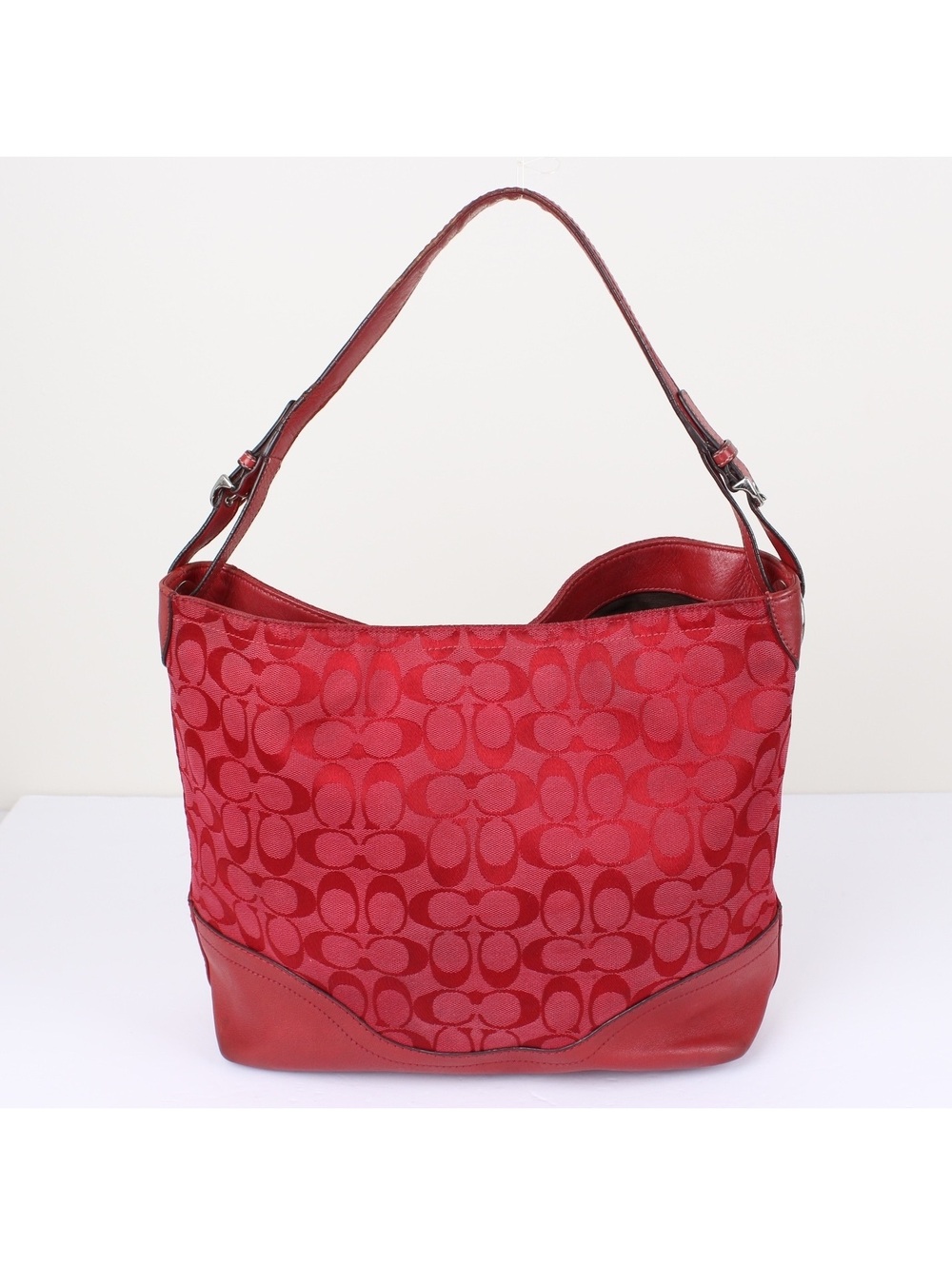 Vintage Coach Zoey Red Monogram C Logo Canvas Leather Y2K Shoulder Bag F12833